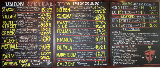 Union Pizza Company Pizza Menu