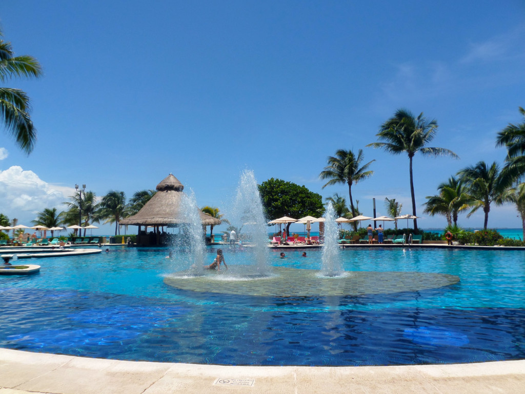 Resort pool with fountains