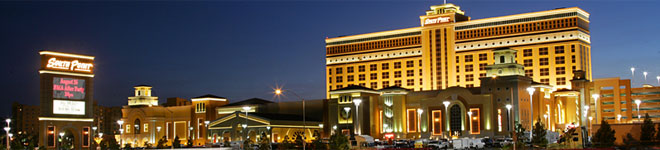 The South Point Hotel, Casino and Spa at night.