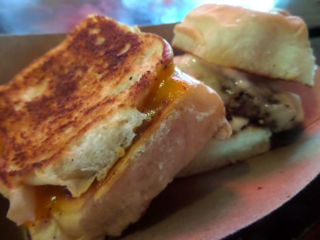 Grilled cheese and the burger slider from the Dog Haus