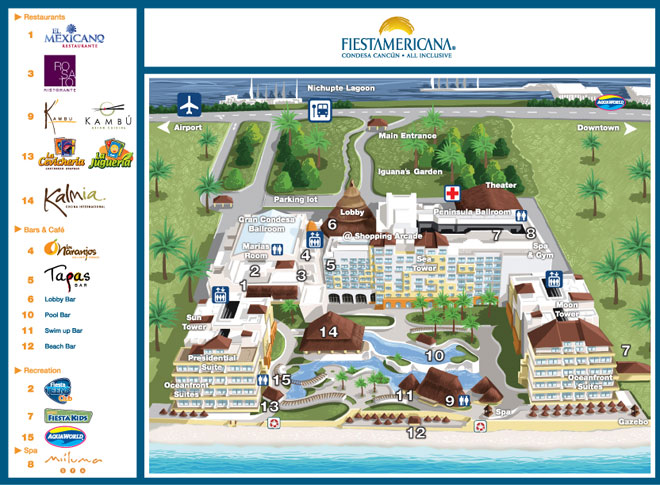 Property map of the Fiesta Americana Condesa Cancun Resort