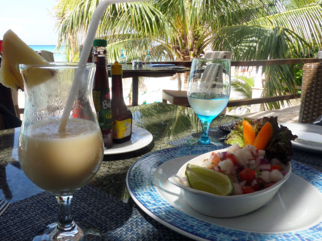 Ceviche and Pina Colada from Isla Contoy Restaurant