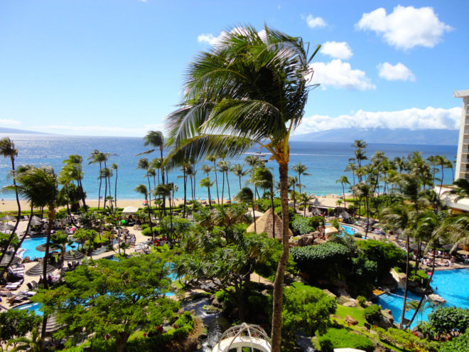 Aerial view of Westin Maui's Swimming Pools and Tropical Landscape