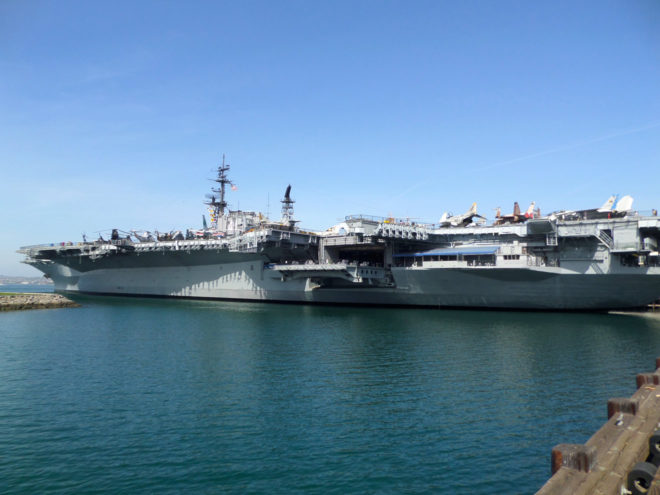 Port side view of the USS Midway Aircraft Carrier