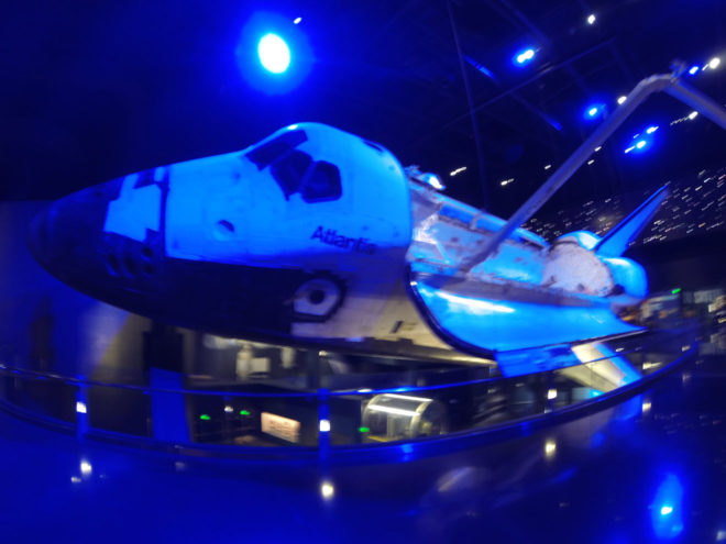 NASA Space Shuttle Atlantis in Blue Lights