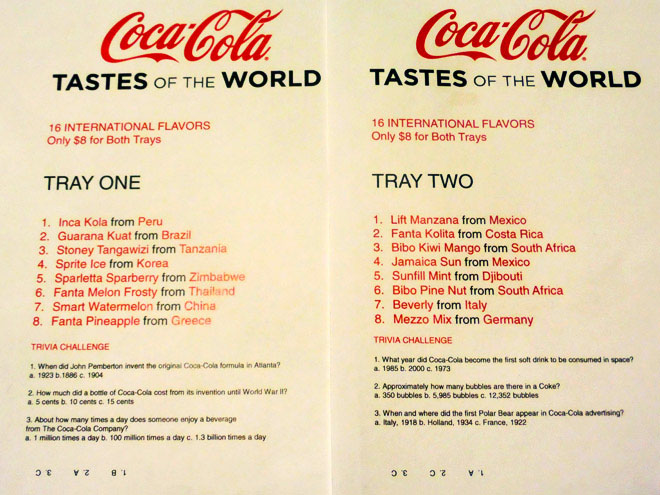 Soda Menu Lists from Tastes of the World at the Coca-Cola Store
