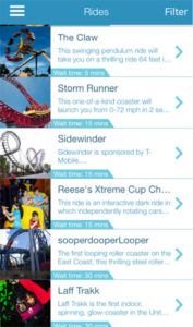 Rides from Hersheypark Mobile App
