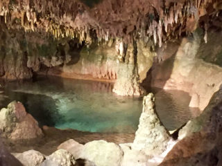 The clear blue waters of Crystal Lake at Indian Echo Caverns